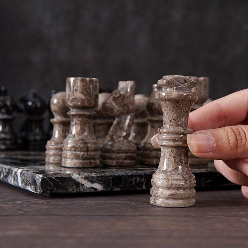 30cm Chess Set With Storage Box - Black Zebra and Oceanic