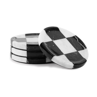 Round Coaster Plates Set of 4 - Checkers Design