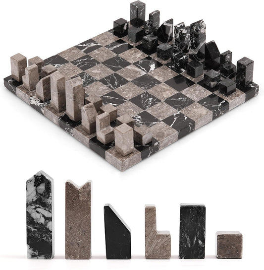 30cm Signature Chess Set - Zebra Black & Oceanic