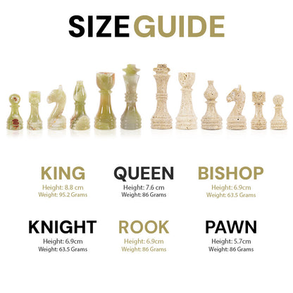 38cm Chess Set With Standard Storage Box - Travertine & Green