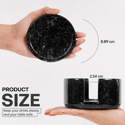 Round Coaster Set With Holder - Set of 4