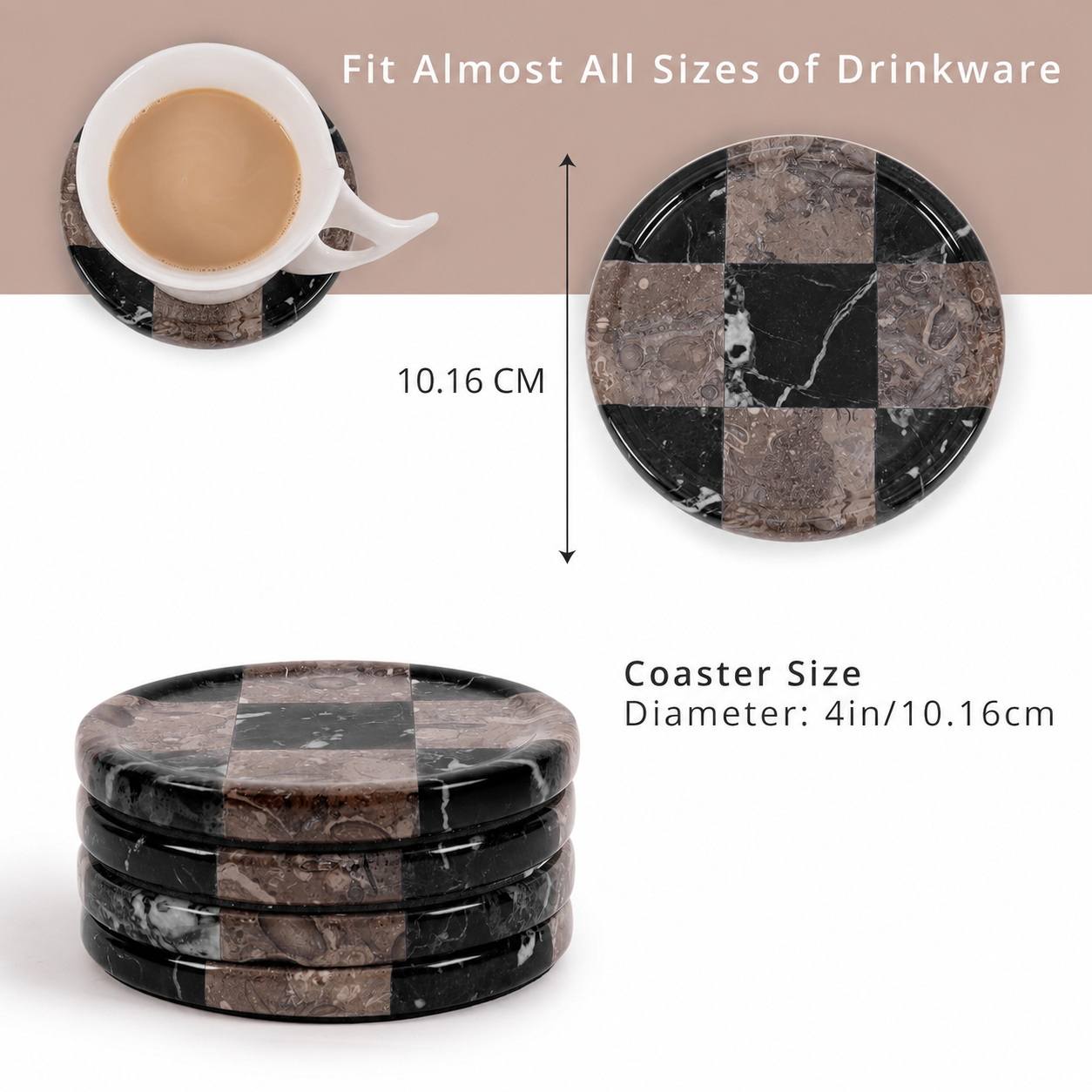 Round Coaster Plates Set of 4 - Checkers Design