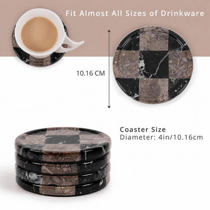 Round Coaster Plates Set of 4 - Checkers Design