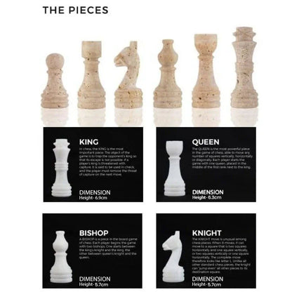 30cm Chess Set - Travertine & White