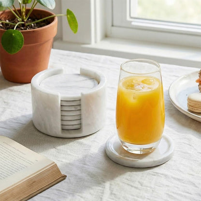 Round Coaster Set With Holder - Set of 8