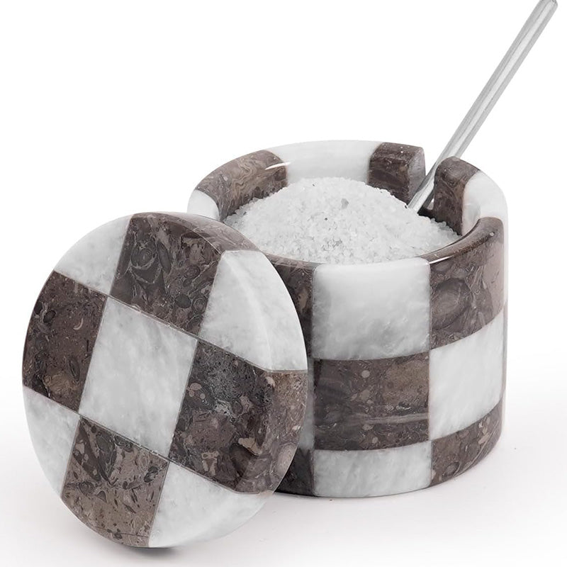 Salt Cellar with Spoon - Checkers Design