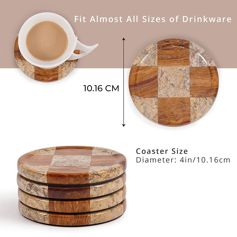 Round Coaster Plates Set of 4 - Checkers Design
