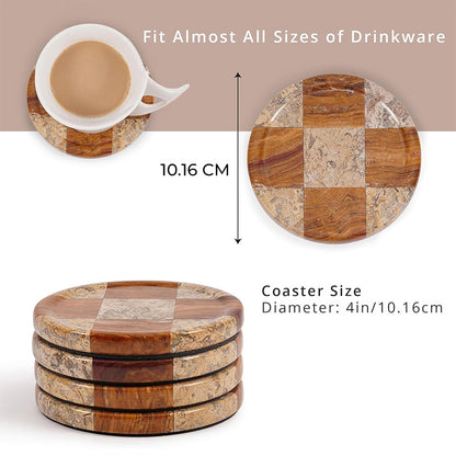 Round Coaster Plates Set of 4 - Checkers Design