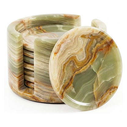 Round Coaster Set With Holder - Set of 8