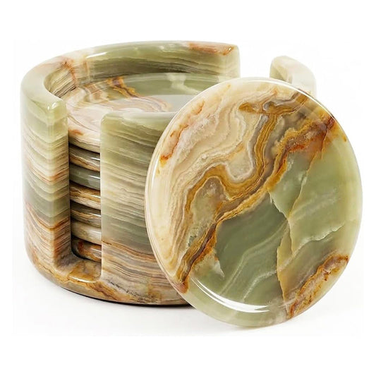Round Coaster Set With Holder - Set of 8