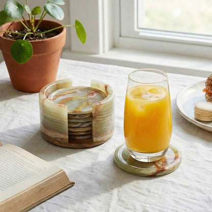 Round Coaster Set With Holder - Set of 8
