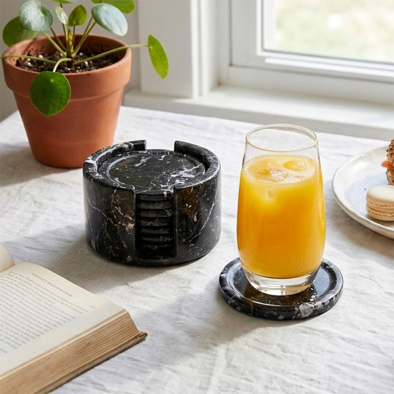Round Coaster Set With Holder - Set of 8