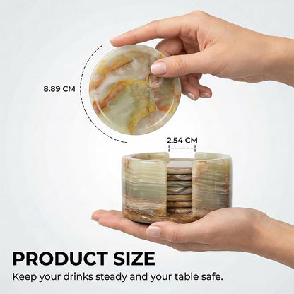 Round Coaster Set With Holder - Set of 8